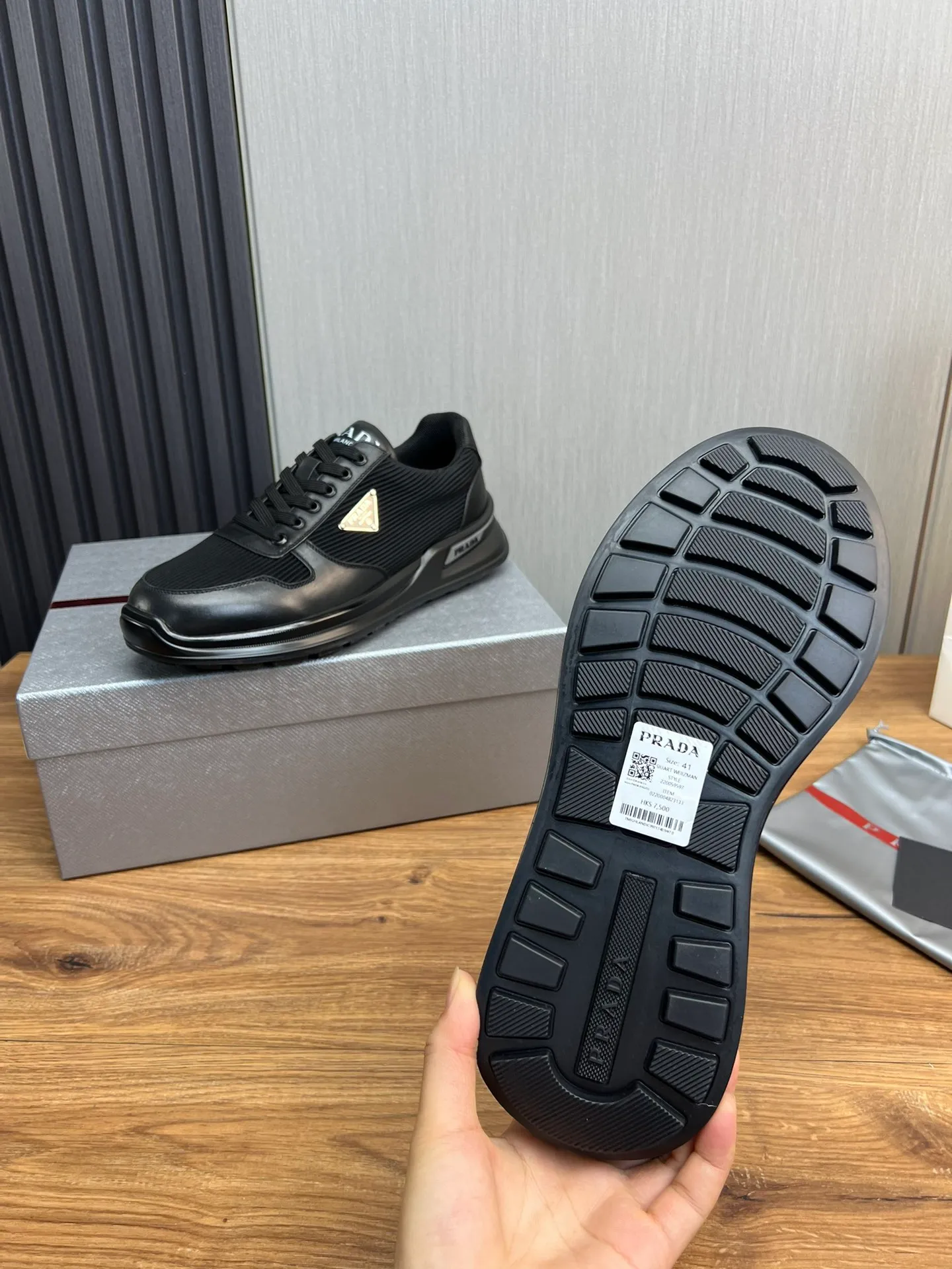 Men's shoes 💰580💰 [PRADA] Men's shoes are popular in the counter, official website is synchronized, 1 high-quality shipment ✔️Original cowhide stitching mesh + cowhide lining, 1🆚1 replica, original original bottom, 38-45 (45 customized, non-refundable)